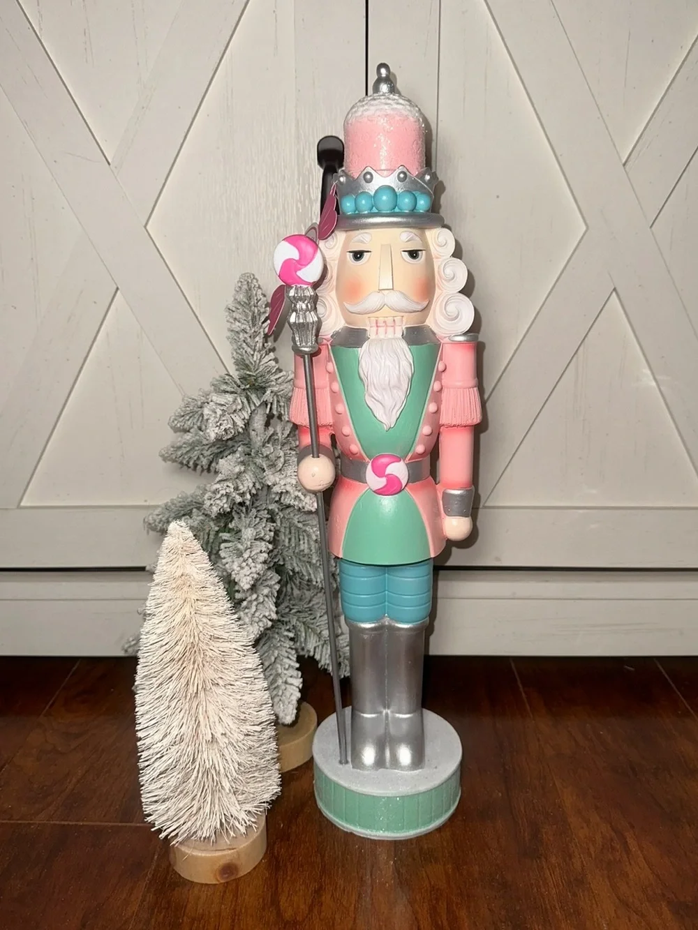 Peppermint Square Pink & Teal Nutcracker Holiday Figurine